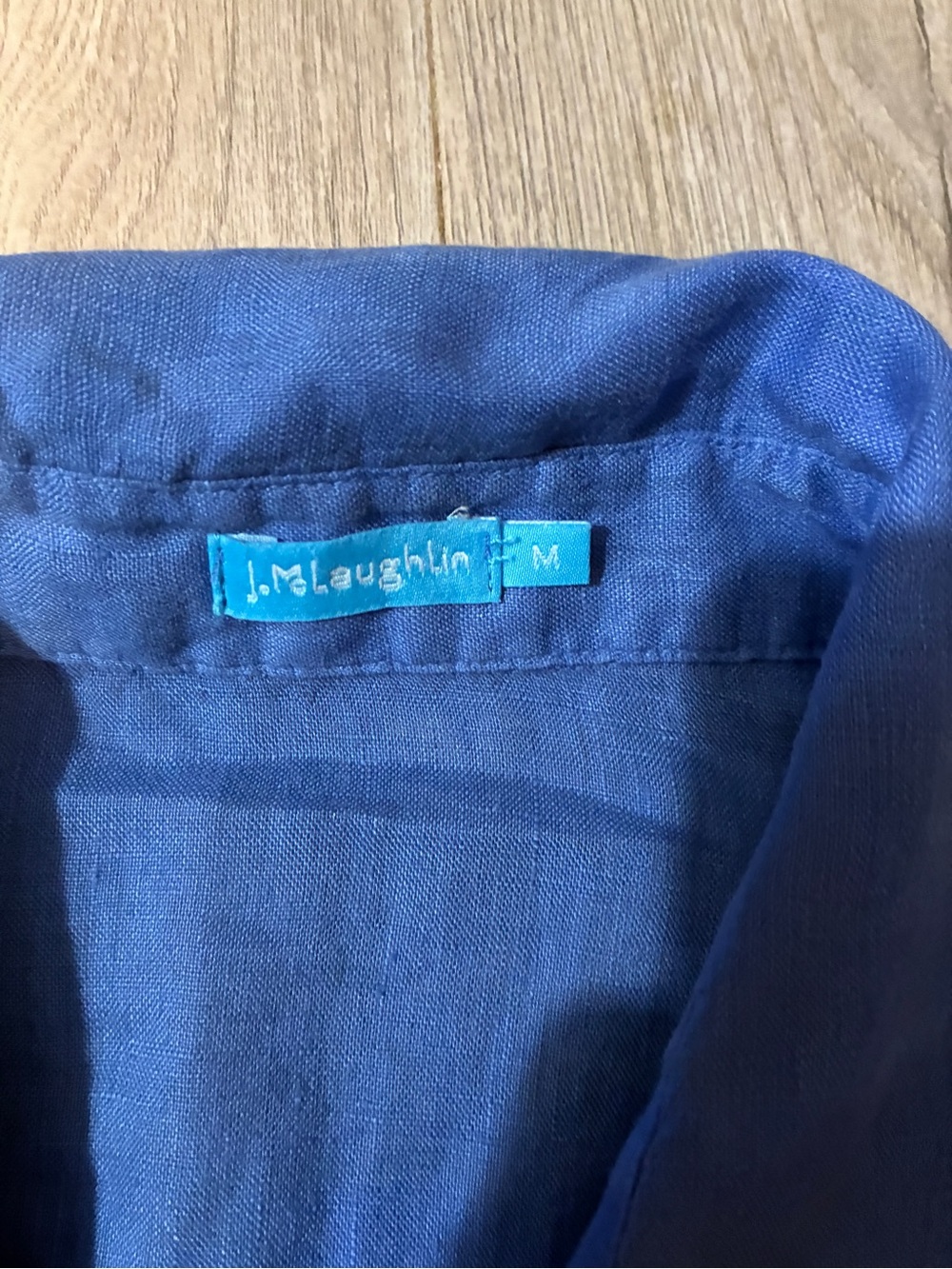 J. McLaughlin Blue Linen Belted Shirt Dress Medium Roll Tab Sleeve - Picture 5 of 11